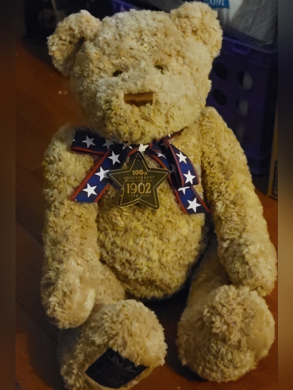 GUND INC "Wish Bear" 100th Anniv Tan/Beige Plush Patriotic Red White Blue Ribbon